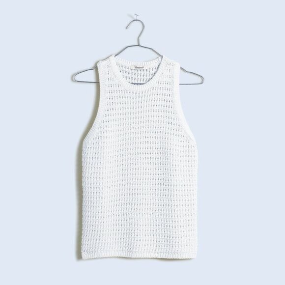 Madewell Crochet Knit Crewneck Sweater Tank Top Bright Ivory NWT XS Preppy - Picture 4 of 7
